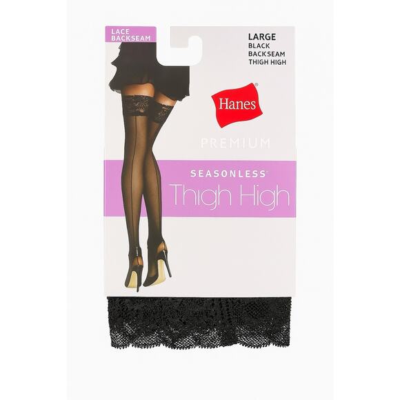 Hanes Black Thigh High With Lace Backseam Size Large - Picture 1 of 4
